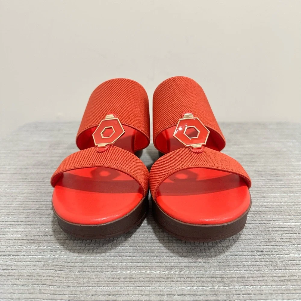 Lauren Blakwell Women's Coral Red Stretch Wedge Sandals - Size 10‎ NWOT